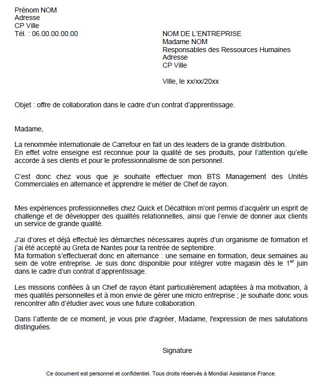 Cover Letter Example: Exemple De Lettre De Motivation Pour 