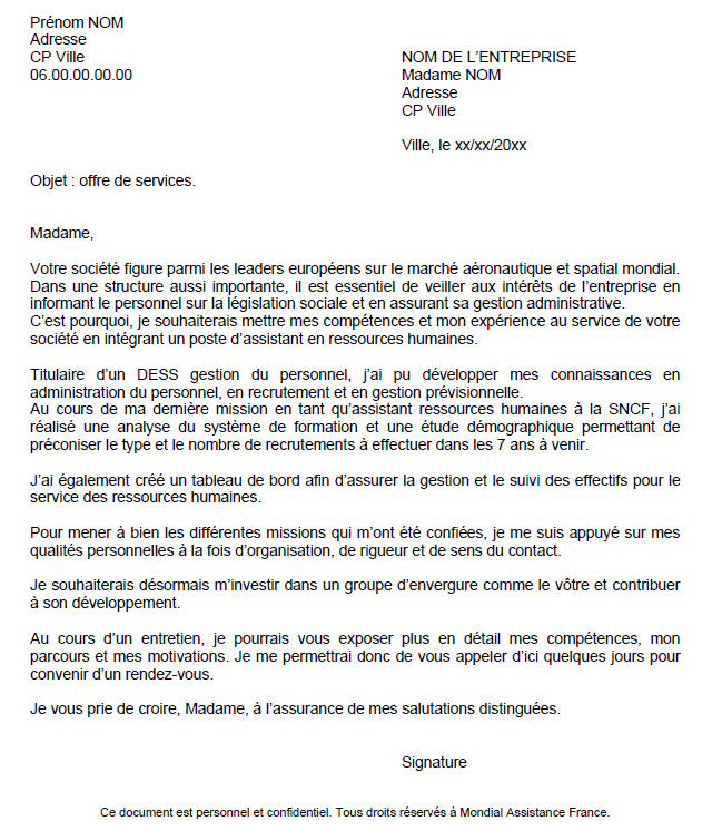 modele de lettre candidature spontanee