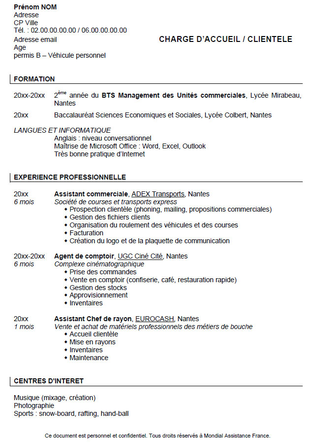 CV antichronologique - Job étudiant  Objectif Emploi 