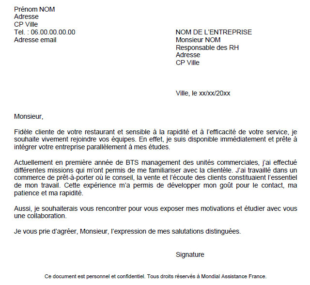 Lettre De Motivation Contrat Etudiant  Employment Application