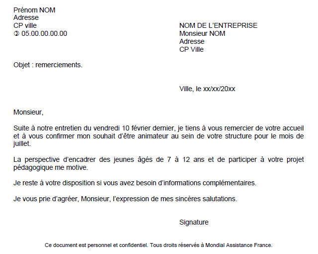 lettre de remerciement pour fin de contrat