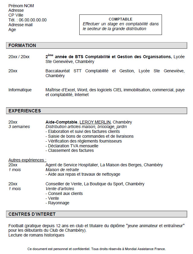 Exemple De Cv étudiant Pour Bts  Sample Resume