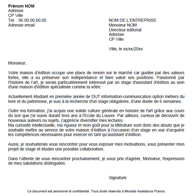 Cover Letter Example: Exemple De Lettre De Motivation 