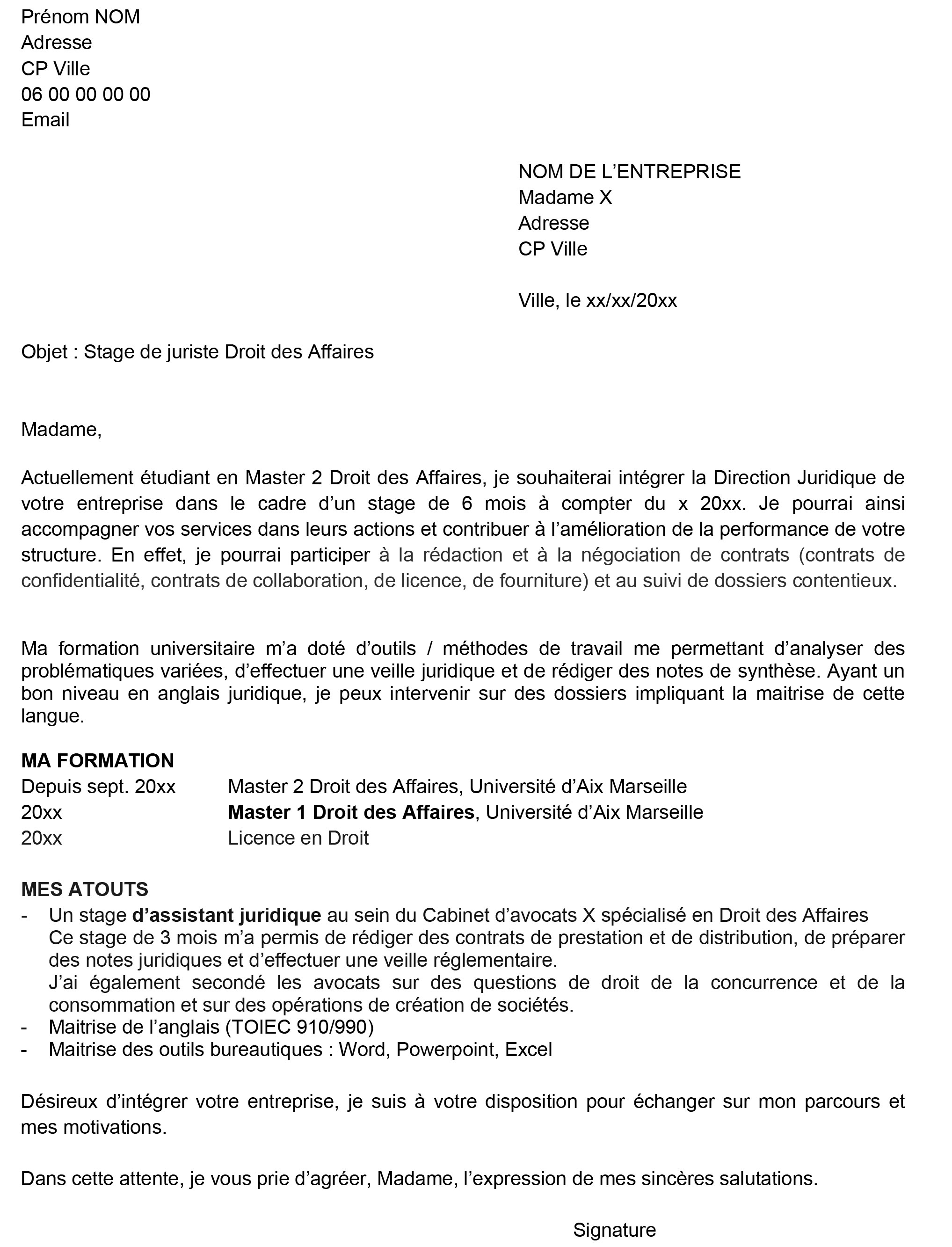 Exemple de lettre-CV stage  Objectif Emploi Orientation