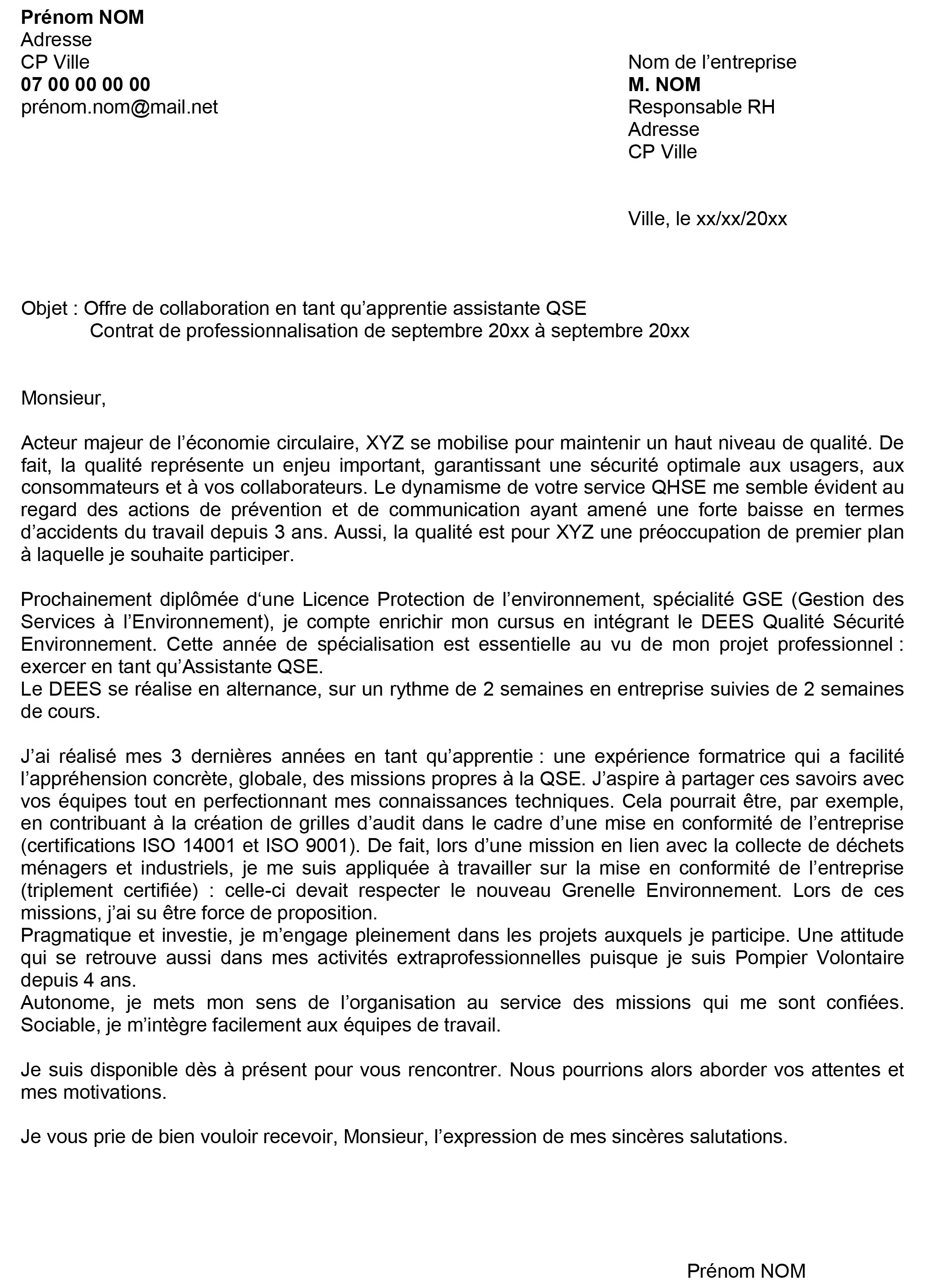 Lettre de collaboration entreprise