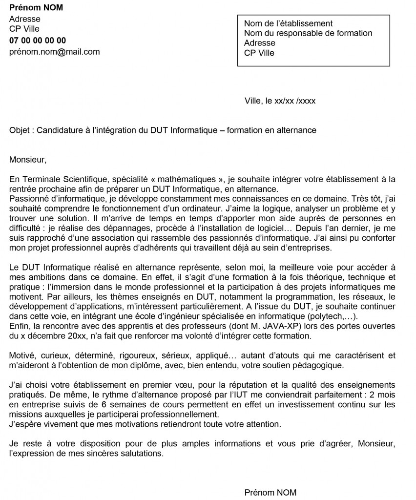 Lettre de Motivation alternance  Objectif Emploi Orientation